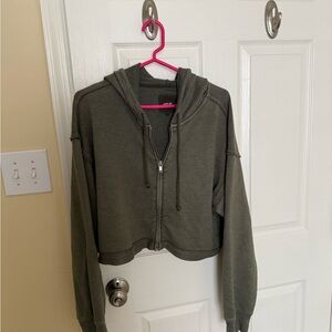 Olive Green Zip Up Cropped Hoodie Aerie sweatshirt medium